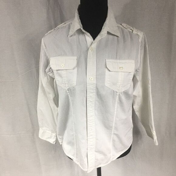 PD&C white button front blouse X Large long sleeved button pockets uniform type - Picture 1 of 5